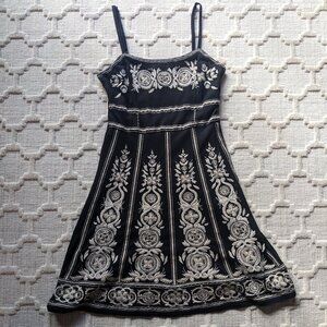 Share INC International Concepts Black and Tan Floral Embroidered Beaded Dress M